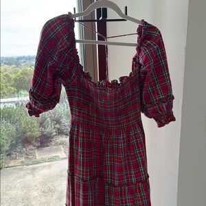 Hill House Red and Green Smocked Puff Sleeve Sundress